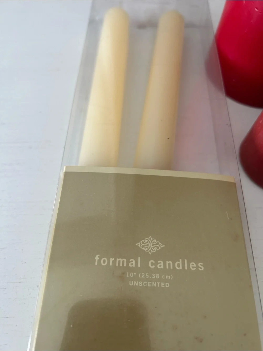 Pillar Candle Set Red, Green & Orange plus 2 Formal Taper Ivory Candles 6 total